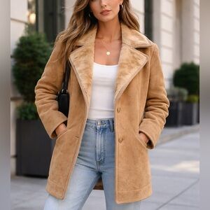 Vintage Stratojac Suede Shearling Lined Coat Tan Western Ranch Jacket 46 L/XL